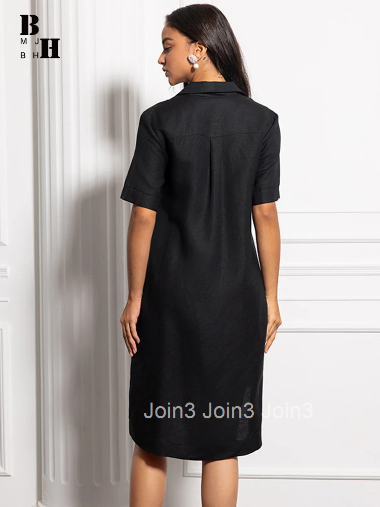 New Summer Lady Work Style Formal Linen Solid Simple Short Dress Women Clothes Elegant Office Commute Short Sleeve Loose Vestido