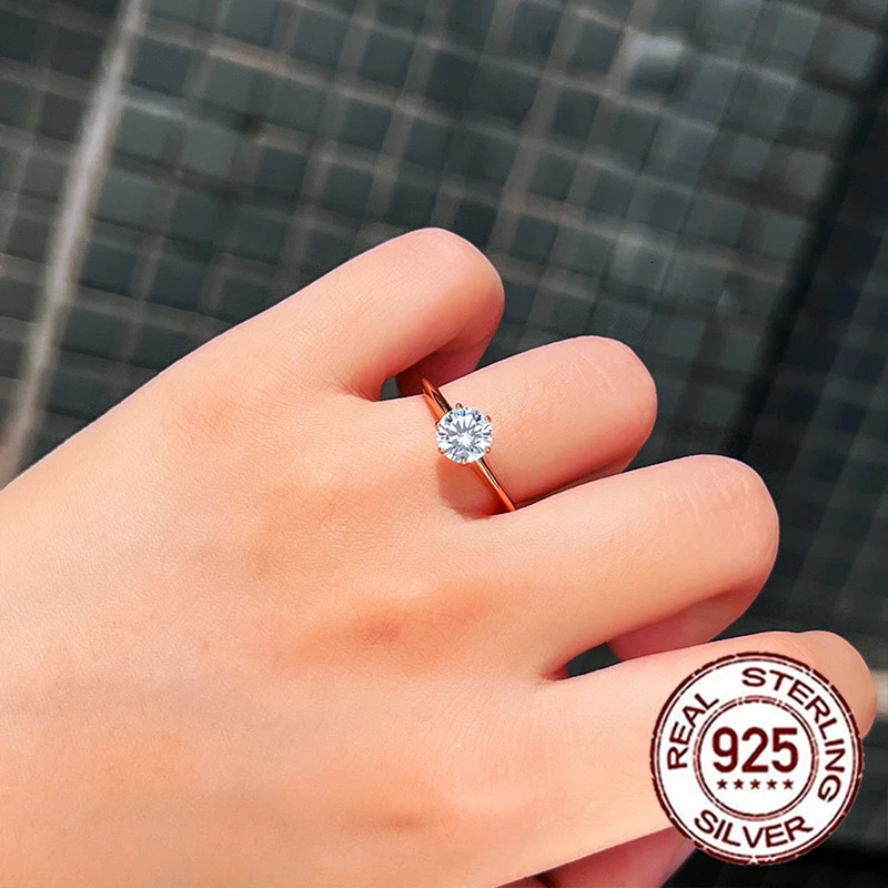 QooLady 925 Sterling Silver Shiny Round Cubic Zircon Gold Color Ring for Women Bridal Engagement Wedding Band Jewelry Gift SR053 250617