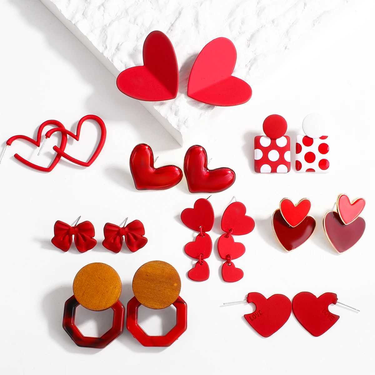 AENSOA Multiple Red Color Earrings Can Bownot Heart Flower Metal Pearl Drop Earrings for Women Girls Christmas Jewelry Gift XJ250623