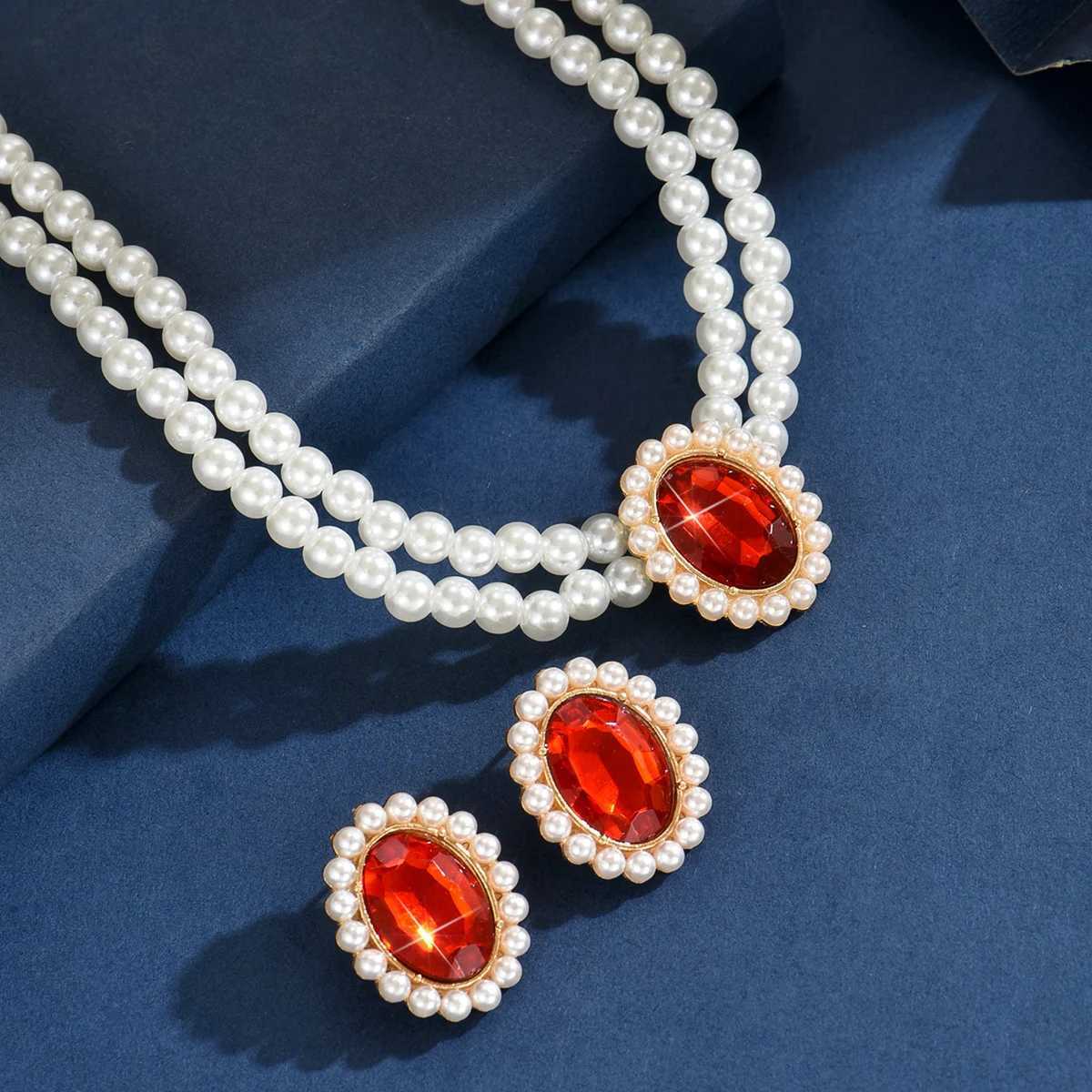 3PC Womens Fashion Imitation Pearl Necklace Earrings Jewelry Set Suitable for Wedding Party Festival GiftsXJ250623