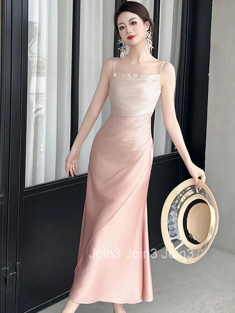 New Summer Fashion Lady Satin Vacation Evening Dress Women Clothing Sweet Sexy Strap Slim Long Party Prom Vestidos Fiesta Robe