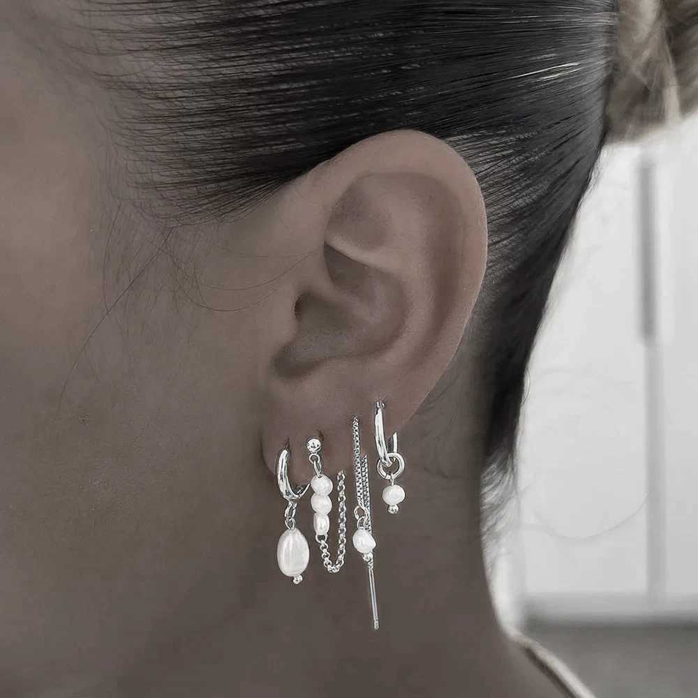 Vintage Artificial Colored Beads Pendant Earrings Set For Women Fashion Boho Silvery Color Simple Jewelry Gift Wholesale XJ250623