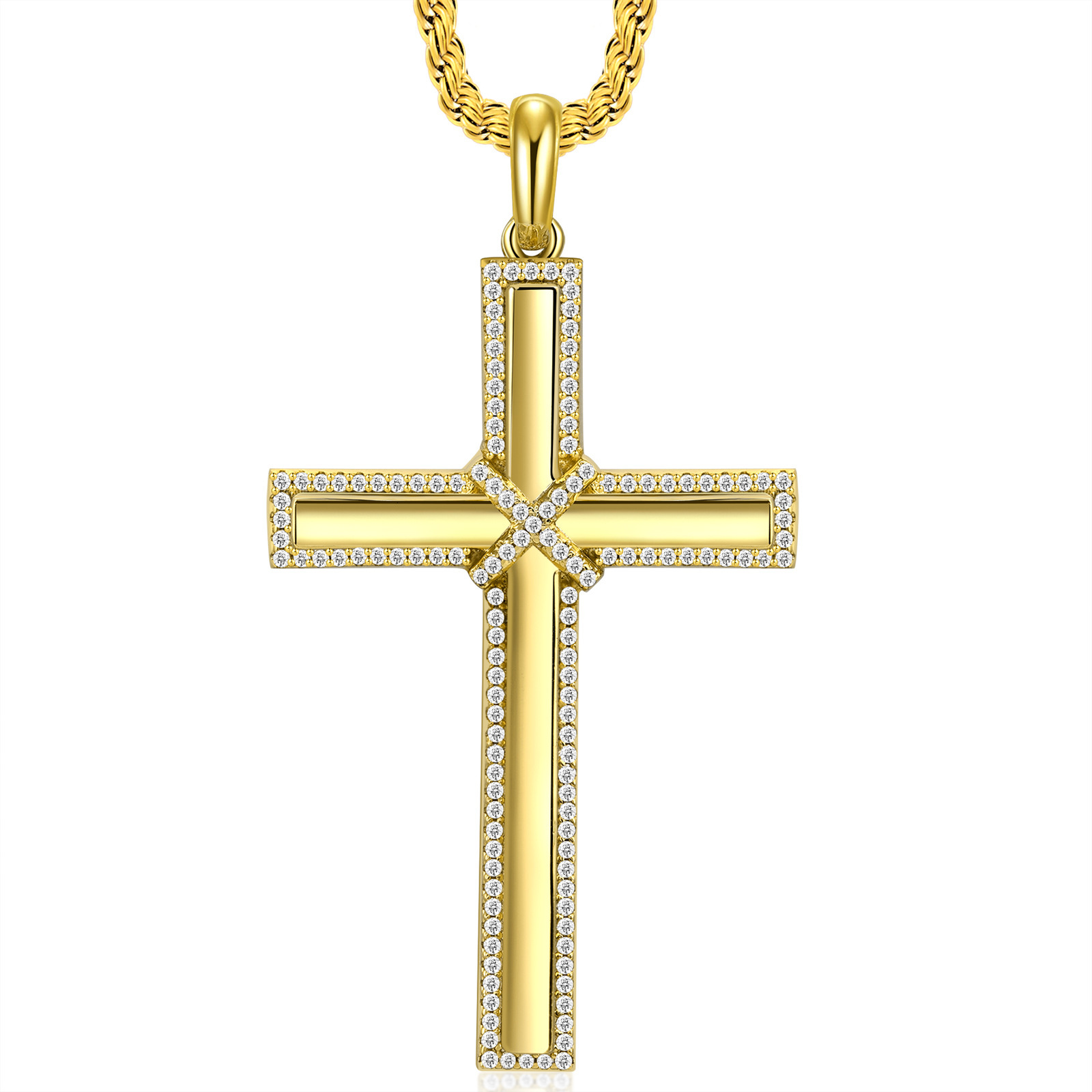 Luxury Moissanite Full Iced Out Cross Pendant Hip Hop Light Luxury Personalized Premium Versatile Necklace Pass the diamond tester