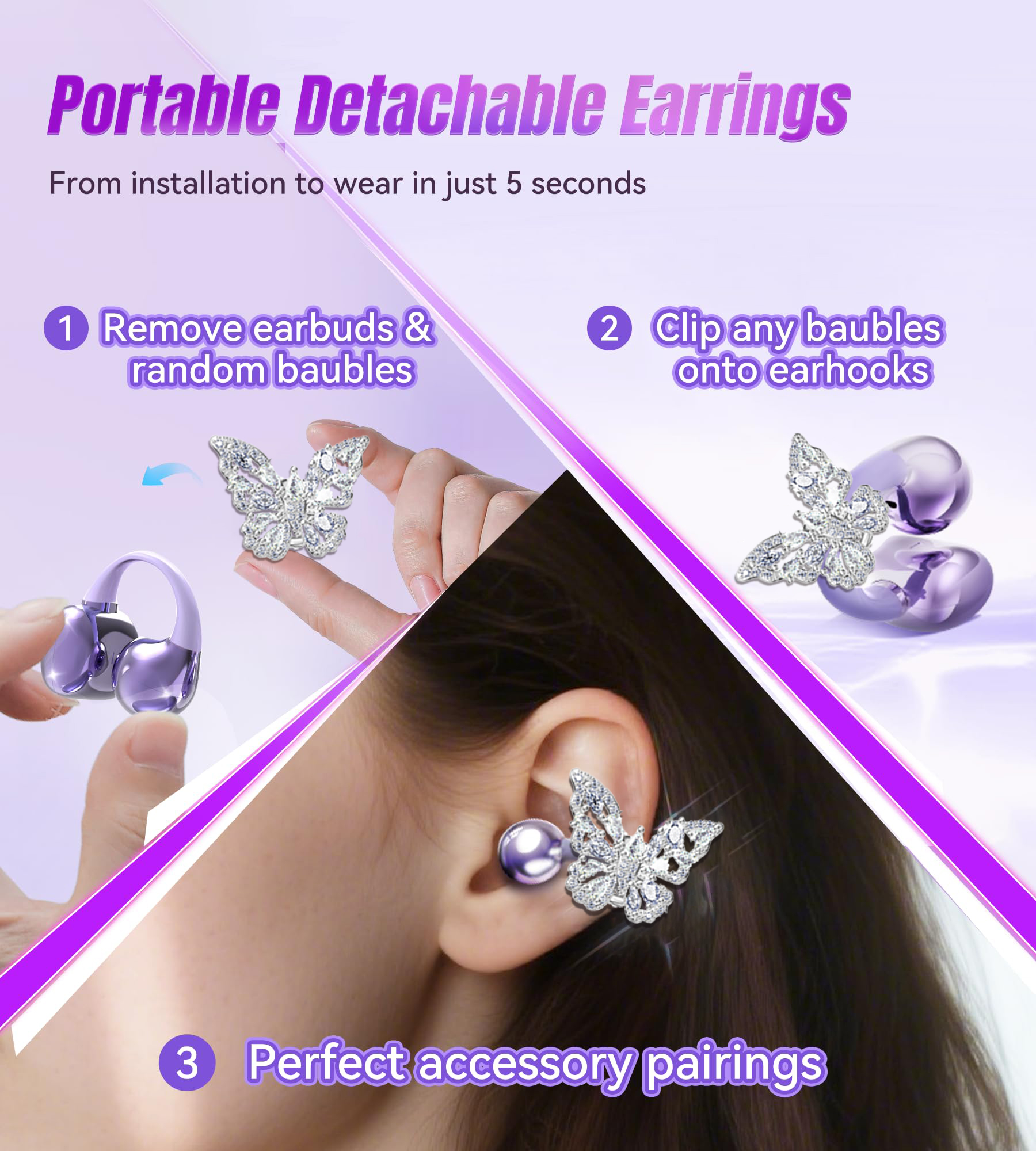 HYUNDAI EarclipC7 Clip-on Design Wireless Earphones Comfortable Wearing & IPX5 Waterproof Sports Earbuds for Work Fitness