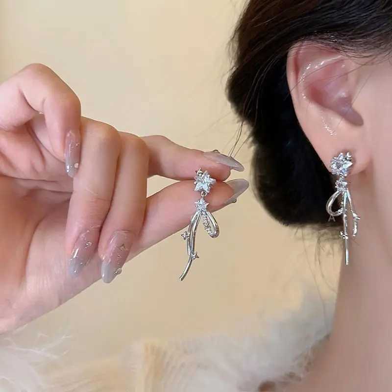 Y2K Zircon Star Bow Drop Earrings for Women Elegant Crystal Sparkling Star Tassel Stud Earring 2025 New Earrings Egirl Jewelry XJ250623