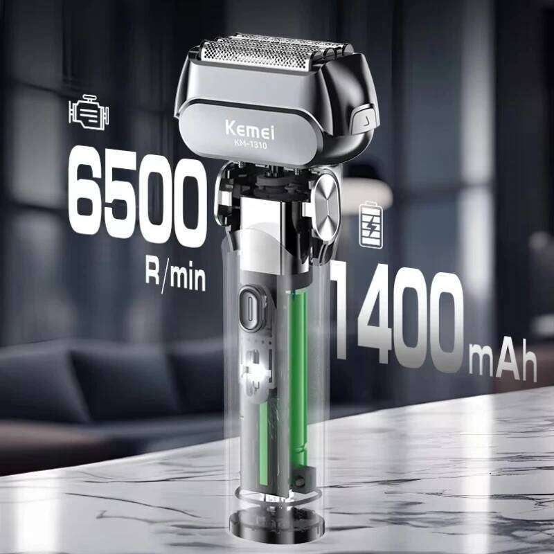 Kemei Km-1310 Rechargeable Men's Cordless Shaver, Reciprocating Independent 4-Blade System, Sharp & Efficient, Deep Shaving