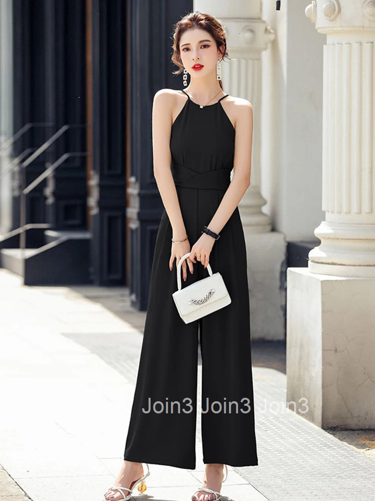 Fashion Summer Long One Piece Jumpsuits Elegant Women Chic Sexy Strap Sleeveless Party Femme Mujer Wide Leg Loose Rompers Street