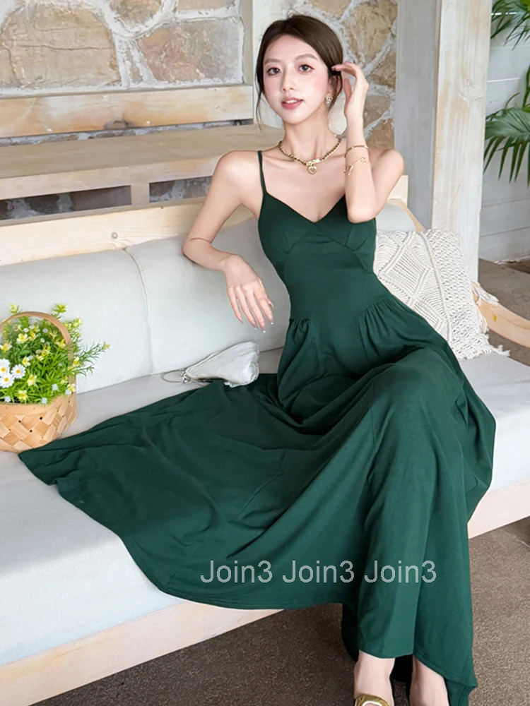 Women Vacation Clothes Sexy Sling Backless Bandage Slim A-Line Maxi Long Dress Elegant Fashion Party Prom Vestidos Robe Summer