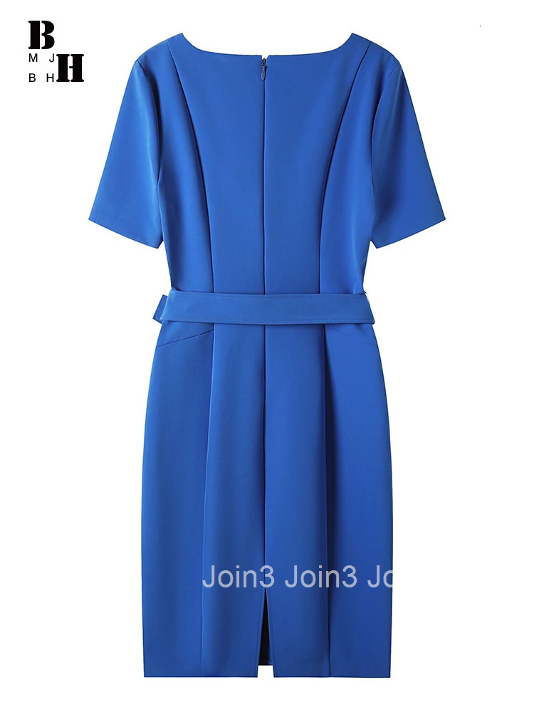 Summer Lady Work Style Formal Occasion Solid Pencil Dress Women Clothing Elegant Office Commute Square Collar Belt Slim Vestidos