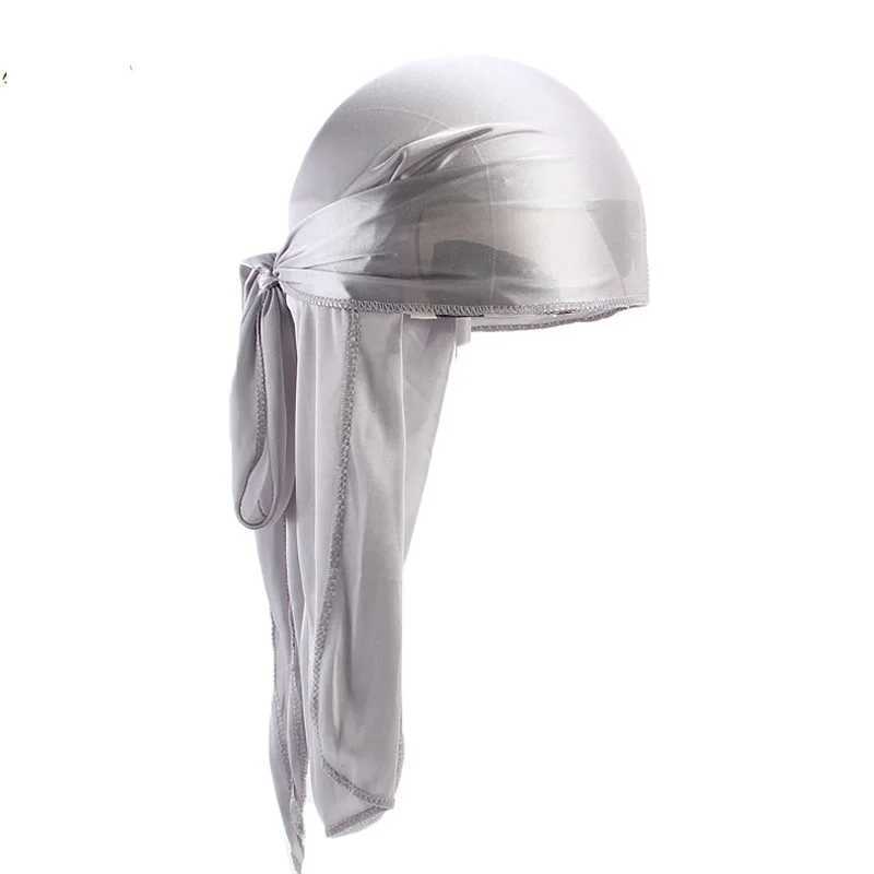 New Mens Long Silky Satin Breathable Turban Hat Wigs Doo Durag Biker Headwrap Chemo Cap Pirate Hat Men Hair Accessories M250623