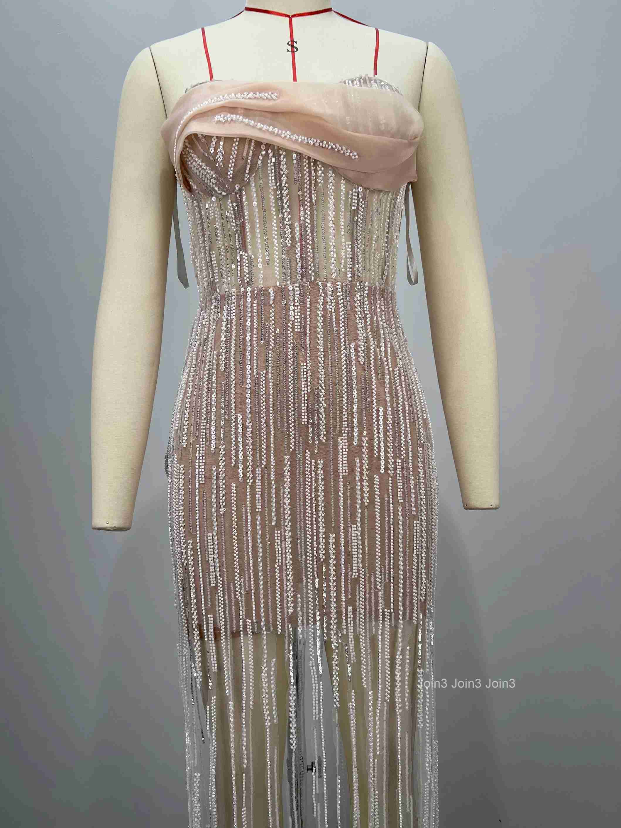 Womens Evening Gown Luxury Fringe Sequin Strapless Bustier Dress Fashion Bodycon Dress