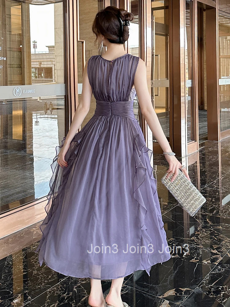 Fashion Elegant Chiffon Vacation Evening Dress Women Clothes Sleeveless Corset Ruffle Long Maxi A-Line Robe Party Prom Vestidos