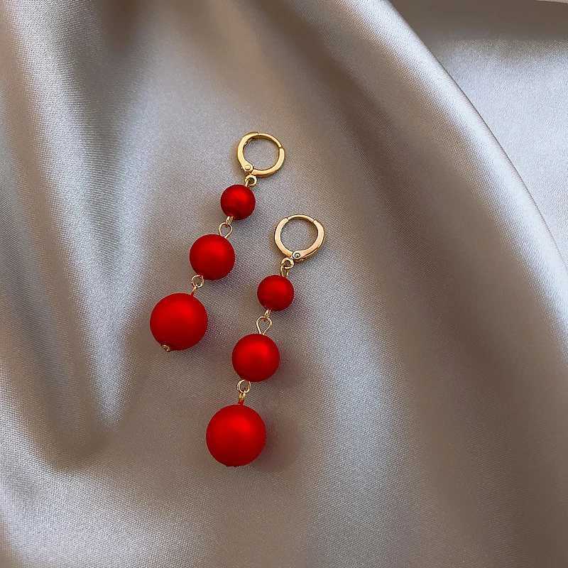 2024 South Korea Red Pearl Festive Temperament Long Tassel Earrings Imitation Pearl Pendant Exaggerated Earrings Womens Jewelry XJ250623