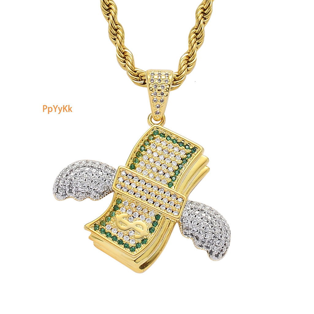 Luxury Moissanite Wing Dollar Pendant Hip Hop Style Iced Out Street Punk Necklace Jewelry Pass the diamond tester
