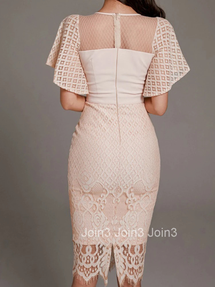 New Summer Fashion Elegant Women Evening Dress Temperament Chic Lace Sheer Sexy O-Neck Slim Midi Party Club Prom Mujer Vestidos