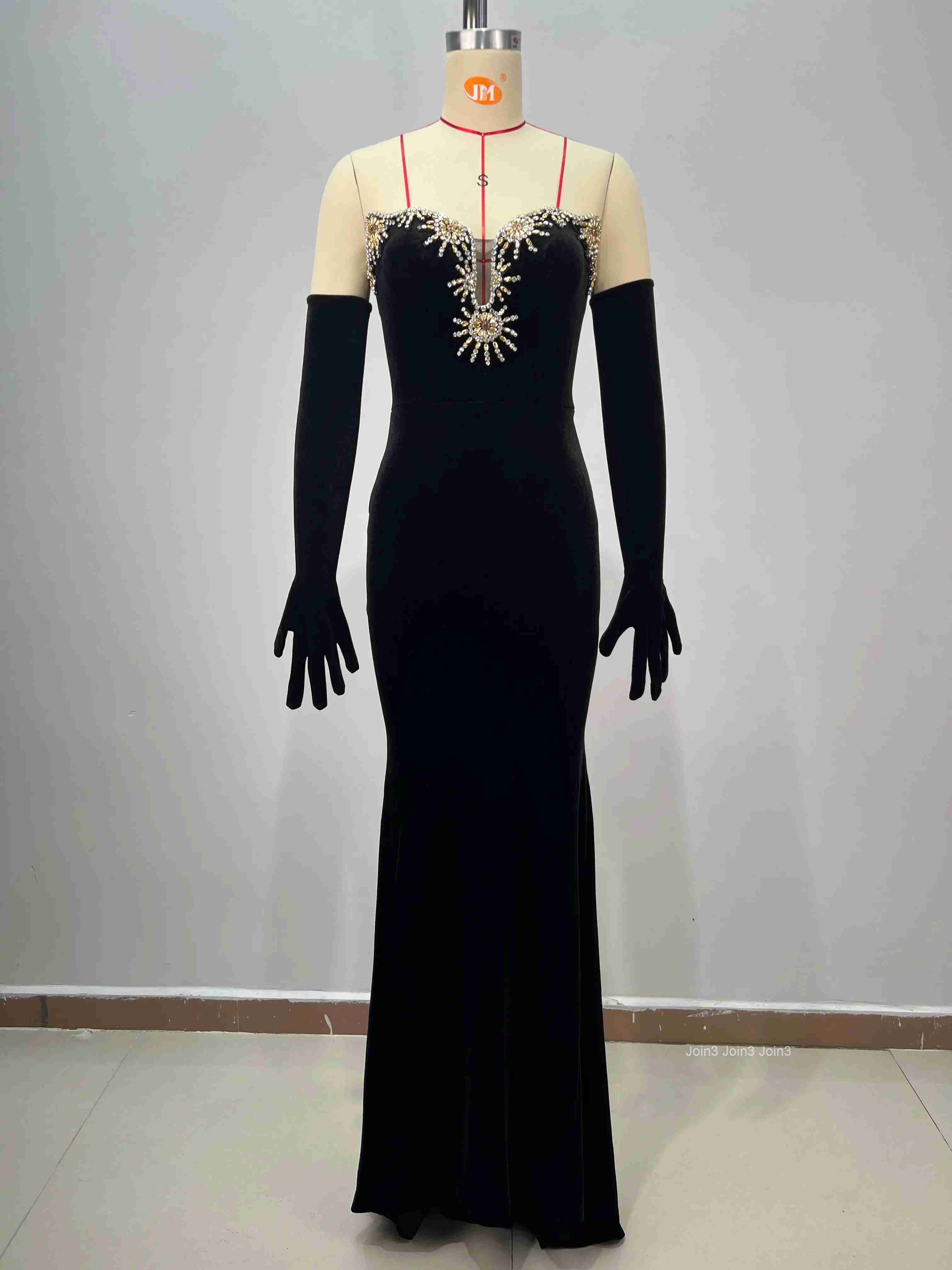 Womens Black Bandage Dress Rhinestone Spaghetti Straps Beaded Mermaid Evening Gown Fishtail Formal Party Wear