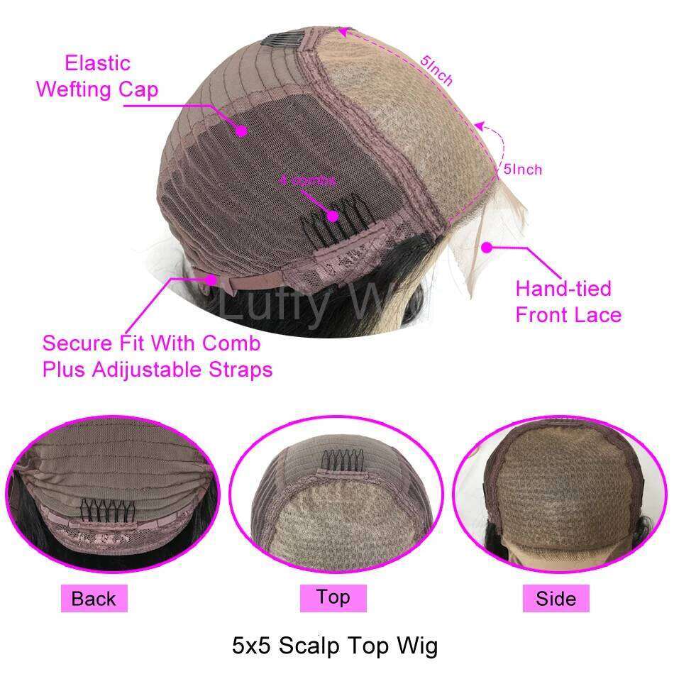 5x5 PU Silk Base Wig Curly Brazilian Remy 13x6 Fake Scalp Lace Front Human Hair Wigs Pre Plucked 200 Density Luffy