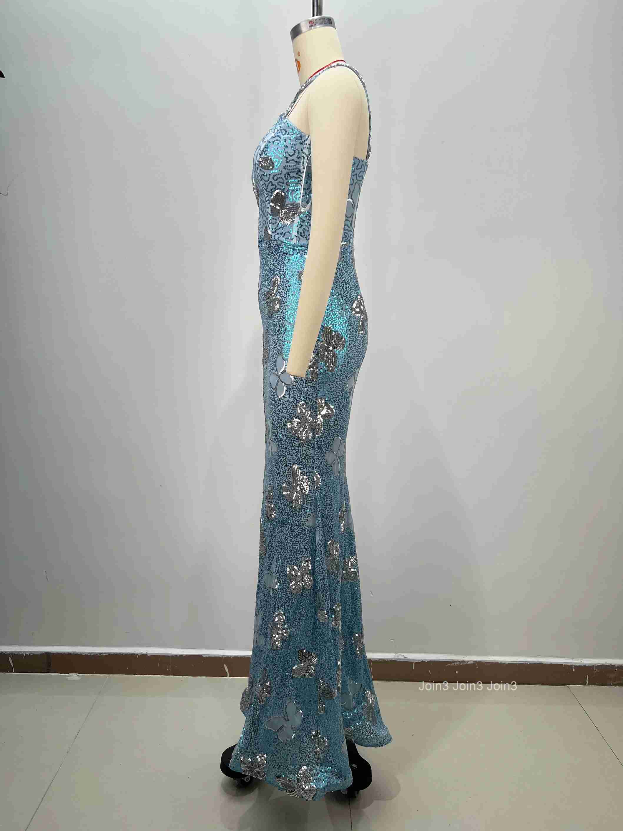 New Womens Sexy Mermaid Dress Sequin Halter Neck Spaghetti Strap Fishtail Party Evening Gown