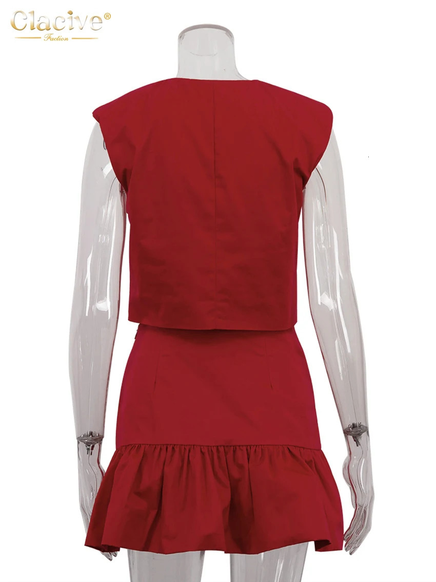 Clacive Summer Loose Red Cotton Womens Two Pieces Set 2025 Fashion Sleeveless Tank Top With High Waist Mini Skirt Female 250617