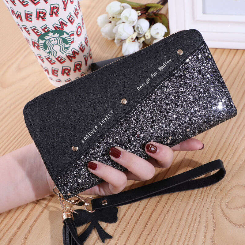 2022 New Long Wallet for Women Zipper Purse Korean Style Patchwork Color Block Tassel Versatile Card Holder Phone Bag
