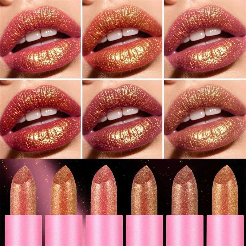 6Color Luxurious Metallic Glitter Lipstick Long-Lasting Waterproof Shimmery Pearl Sparkling Lip Gloss Metallic Finish Lip Makeup XJ250623