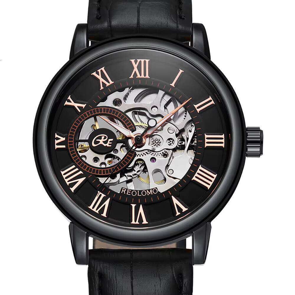 DHgadgets Luxurious Automatic Movement Black Low MOQ Stainless Steel Design Men's Mechanical Watch