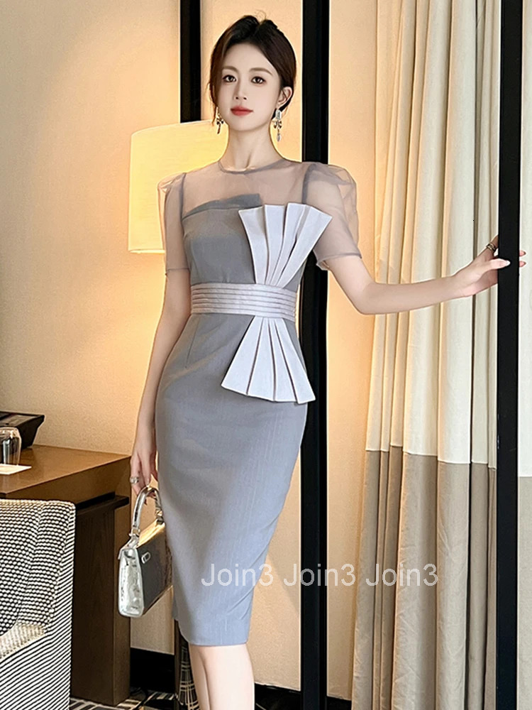 Summer Fashion Solid Formal Occasion Evening Dress Women Clothes Elegant Office Sexy Puff Sleeve Slim Midi Party Prom Vestidos