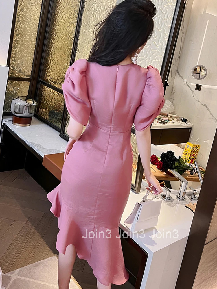 Fashion Summer Pink Long Dress Women Ladies Clothes Elegant Sweet Chic O-Neck Wrap Hip Midi Party Gown Robe Mujer Vestido Fiesta