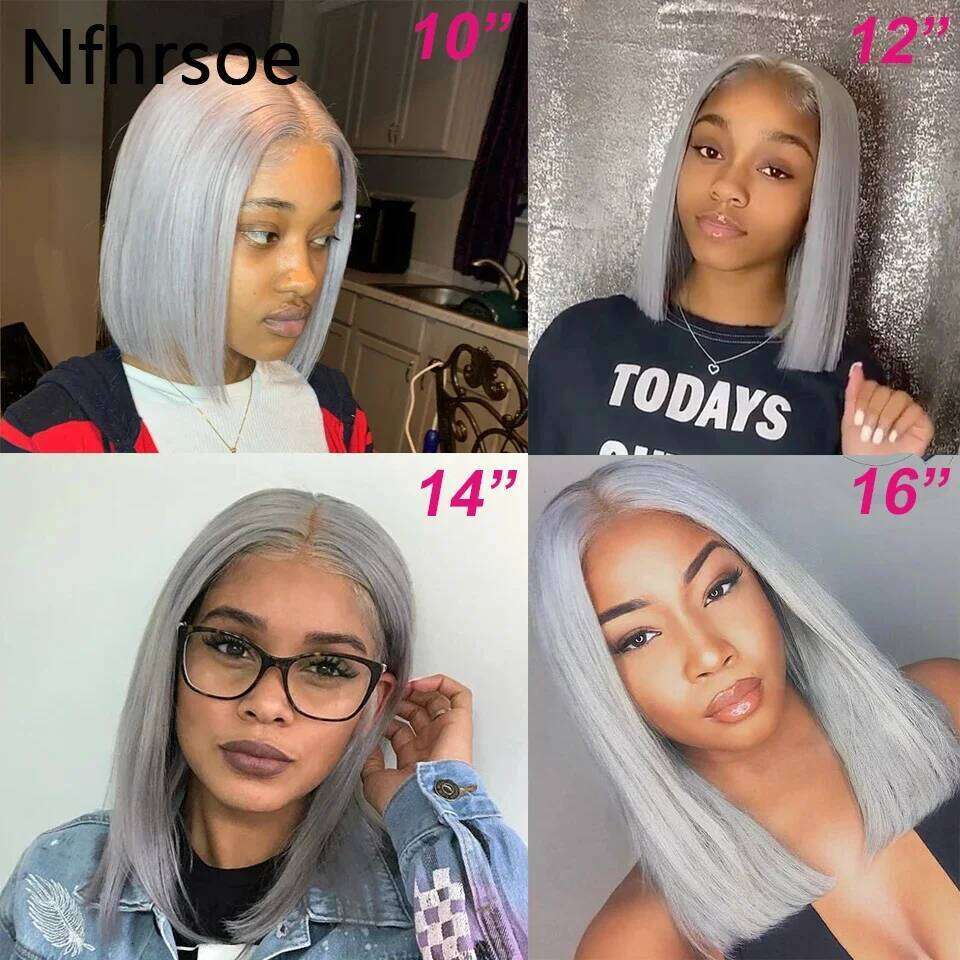 Gray Short Bob Front Human For Women Sier Grey 13x6 Lace Frontal Wig Brazilian Remy Hair Wigs Preplucked