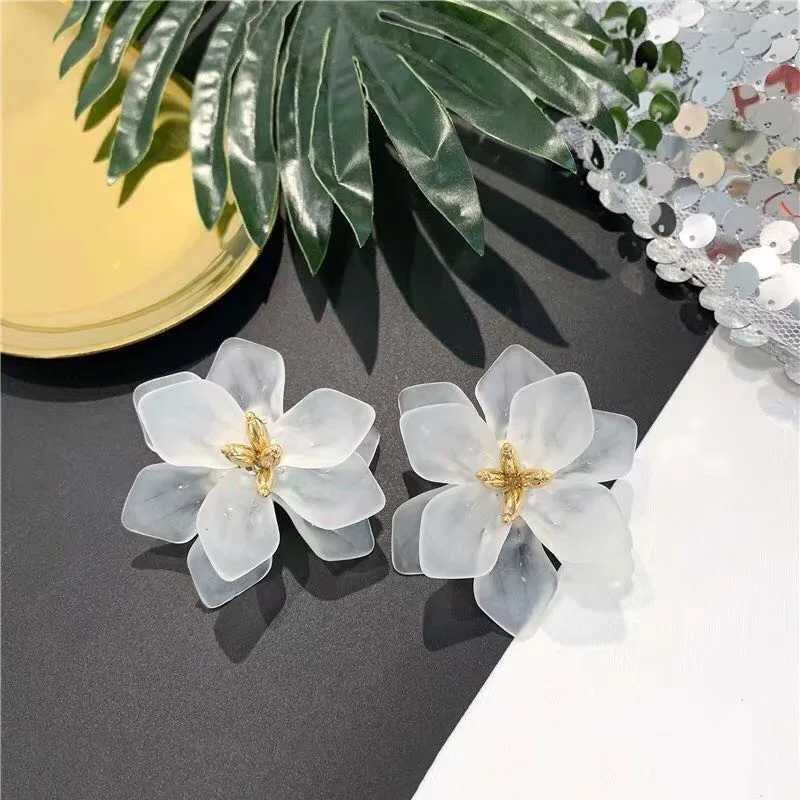 Steel Fun Jewelry Hypeole Flower Earrings for Women Acrylic Big White Orange Green Flower Korean Fashion Holiday Earrings XJ250623