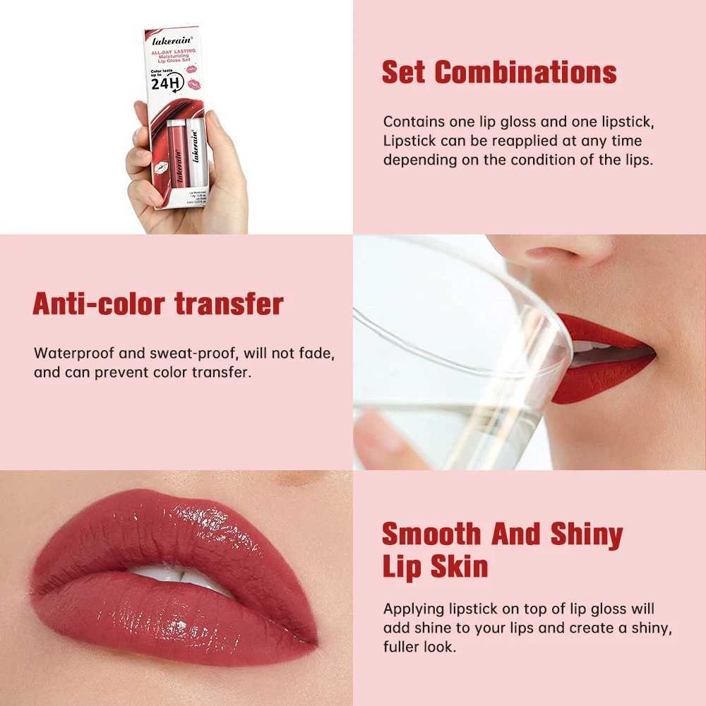 2pcs Lipstick Matte Lip Gloss Sexy Long Lasting Velvet Liquid Lip Makeup Women Beauty Red Nonstick Cup Waterproof Lip Gloss XJ250623