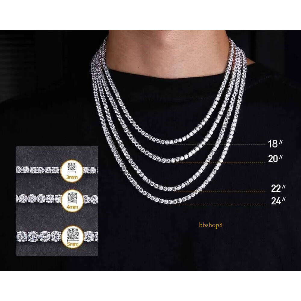 Factory wholesale Wholesale Price Hip Hop Sterling Sier 3mm 4mm 5mm 6mm VVS D Color Moissanites Dia Moissanite Tennis Chains