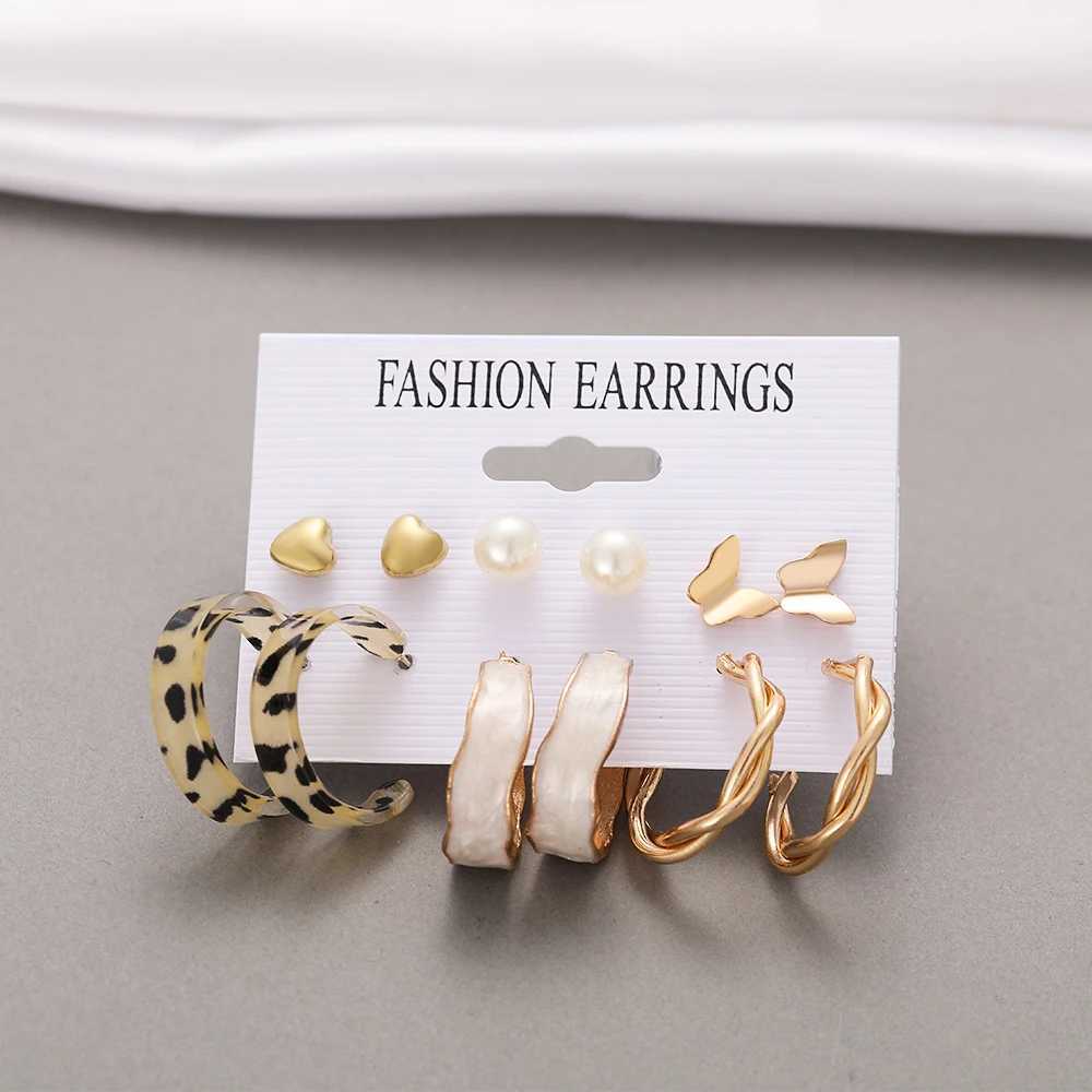 Punk Leopard Acrylic Resin Hoop Earrings Set for Women Train Gold Silver Color Butterfly Pearl Circle Earrings Gifts Jewelry XJ250623