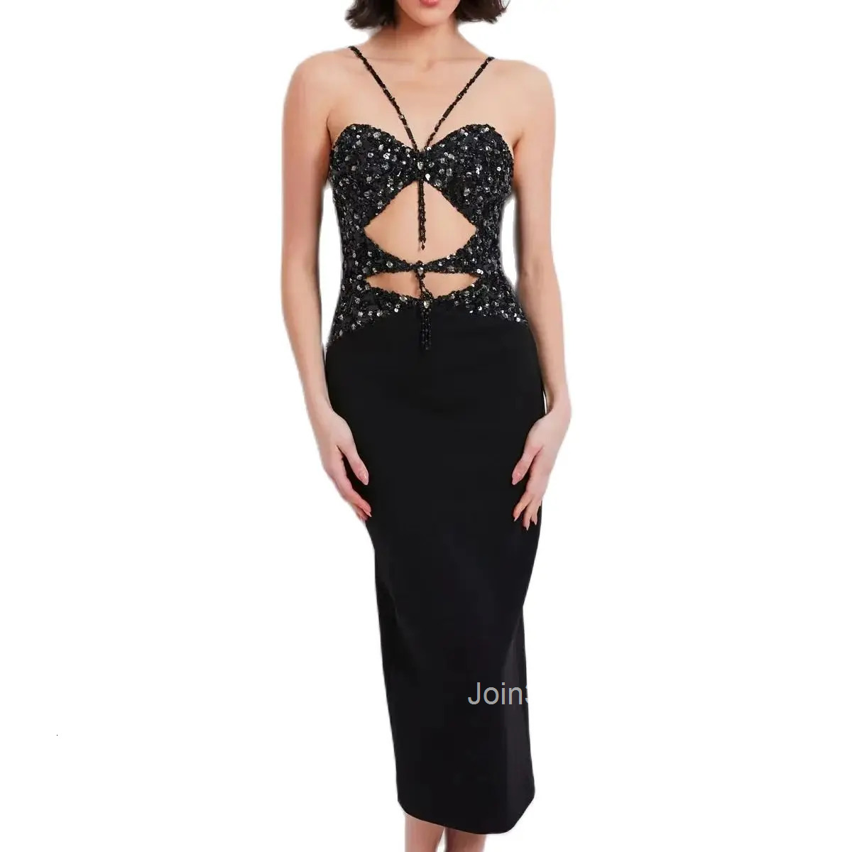 Fashion Diamond Decoration 2 Colors Camisole Long Dress For Women Sleeveless Sexy Hollow Backless Bandage Skirt Cocktail Wear