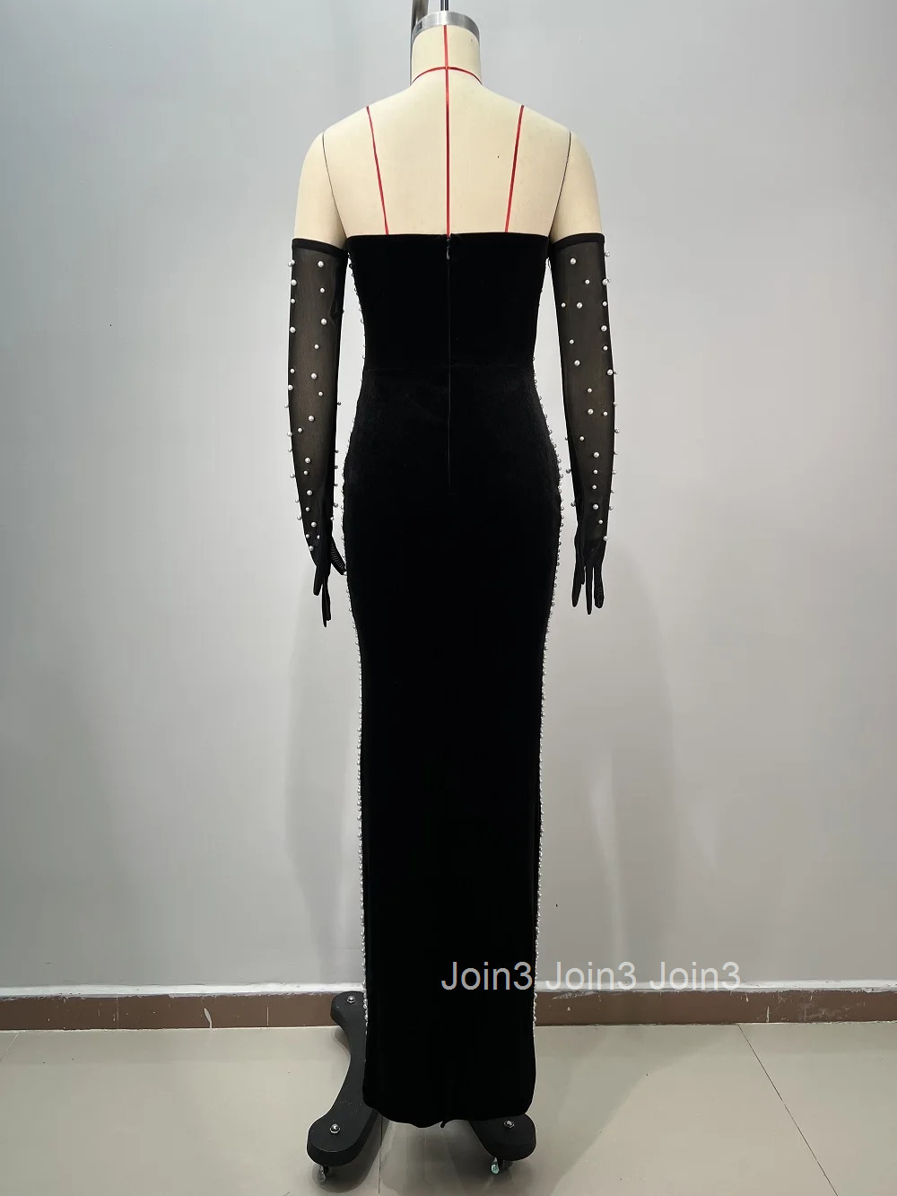 Black Elegant Strapless Dress For Women Sleeveless Backless Bodycone Long Skirt With Gloves Chic Bubble Beads Party Gown 72hShip