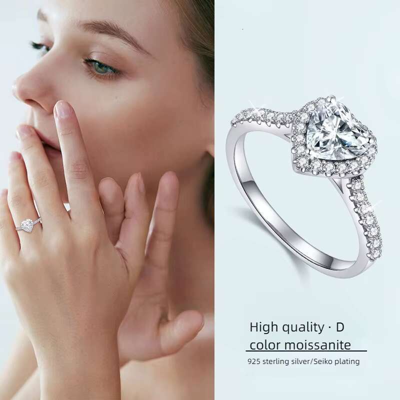 New Arrival Heart Shape Wedding Ring With Big Gemstone Moissanite and Diamond in Real 925 Sterling Silver