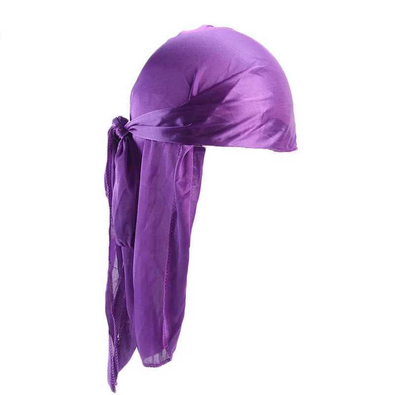 New Solid Color Casual Durag Silky Durag For Men Pirate Hat Chemo Caps Satin Bandana Elastic Turban Cap Cycling Hats M250623