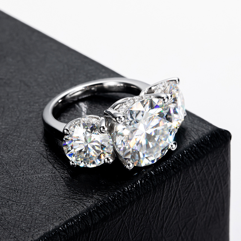 GRA D VVS 1pcs 6ct 2pcs 2.5ct Brilliant Cut Moissanite Diamond 925 Silver Ring Engagement Three Stone Ring for Women