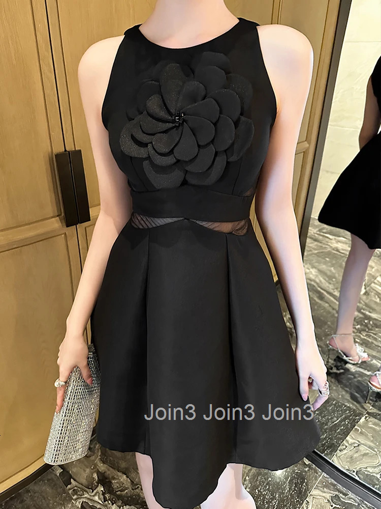 Summer Fashion Black Floral O-Neck Evening Dress Women Clothes Sexy Sleeveless Slim A-Line Short Party Club Prom Vestidos Fiesta