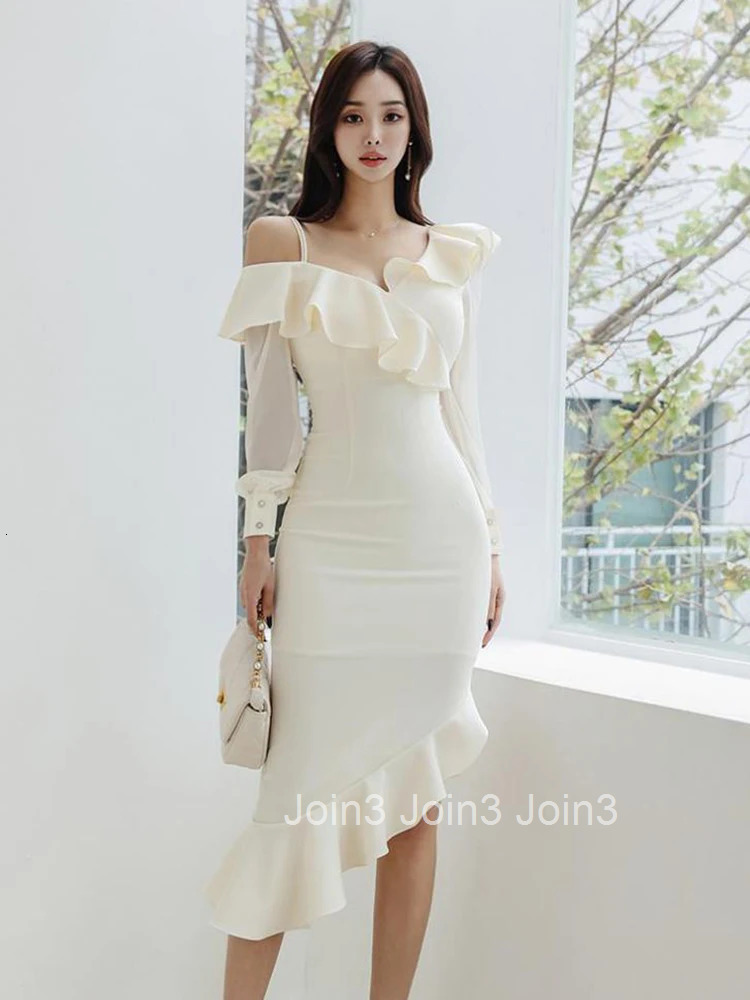 New Fashion Lady Asymmetrical Evening Dress Women Clothes Elegant Sweet Ruffle Sexy Off-Shoulder Slim Party Prom Vestidos Robe