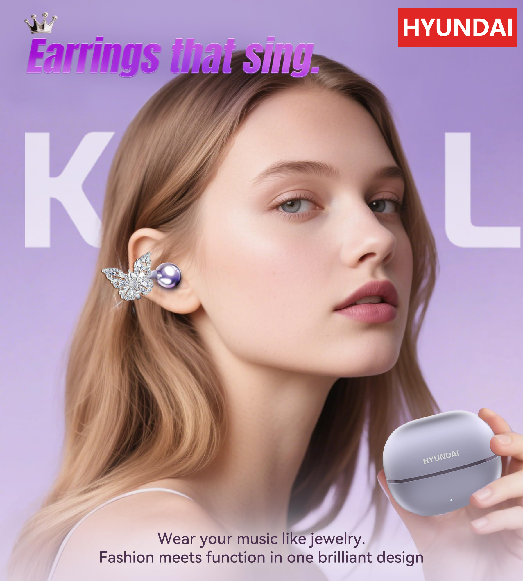 HYUNDAI Earphones Butterfly series decorative Luxury fashion design headphones Wireless Clip-On Bluetooth Headset Comfortable Wearing IPX5 Earclipc7
