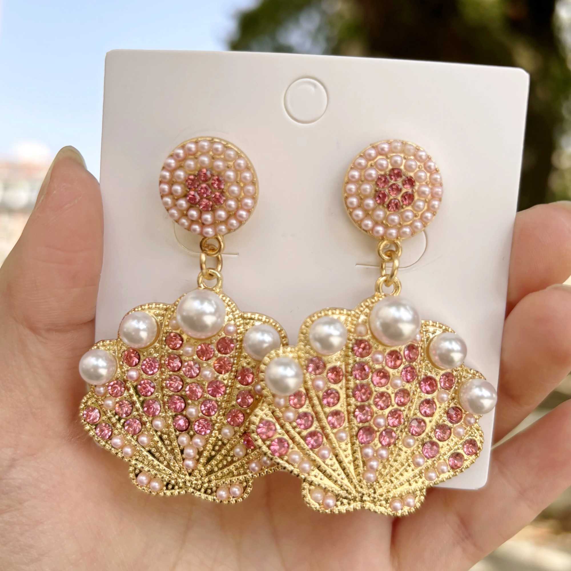 Vedas Bling Zircon Faux Pearl Shell Dangle Earrings For Women Exquisite Summer Beach Sea Animal Jewelry Banquet Accessory XJ250623