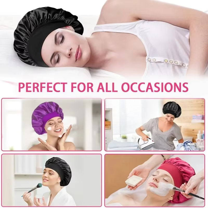 Sleep Cap Hat Solid Silk Bonnet for Sleeping Silk Satin Hair Bonnets Soft Elastic Band Silk Hair Wrap for Women Men Curly Hair Daily Use Elastic Band 