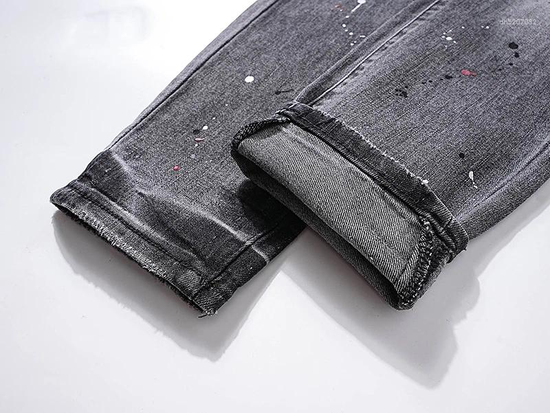 Men's Jeans 2025 Clothing Purples Stretch Slim Straight-leg Denim Trousers Europe American Trend Retro Ripped
