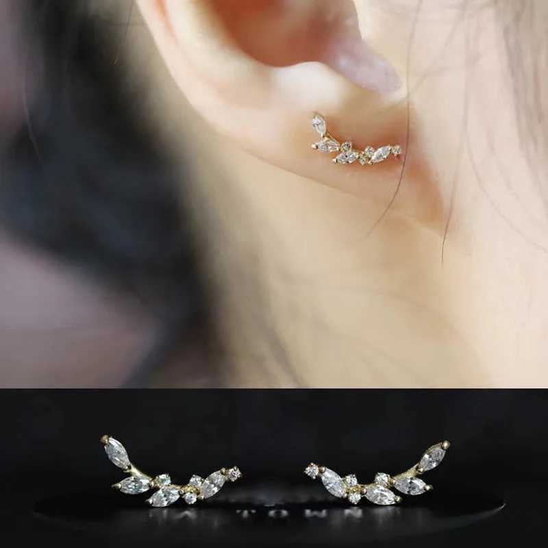 Tibetan Silver Korean Exquisite Curved Shiny Zircon Wheat Stud Earrings for Women Sweet Romantic Wedding Silver Jewelry XJ250623