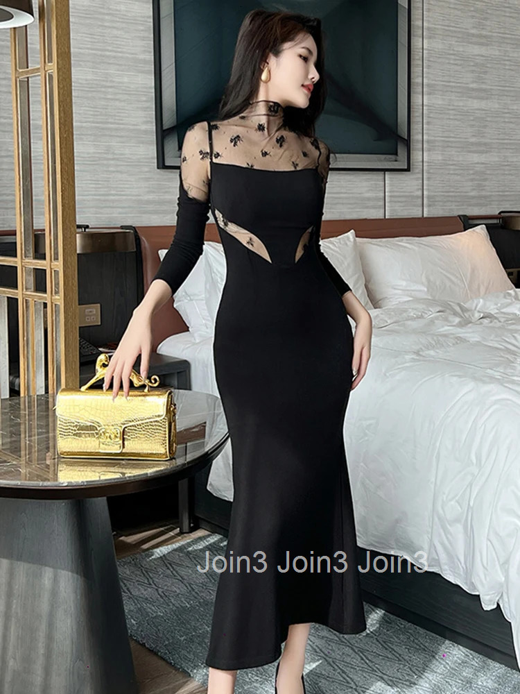 Ladies Christmas Sexy Evening Long Dresses Mujer Women Clothes Mesh Sheer Skinny Slim Maxi Party Prom Robe Femme Vestido Fashion