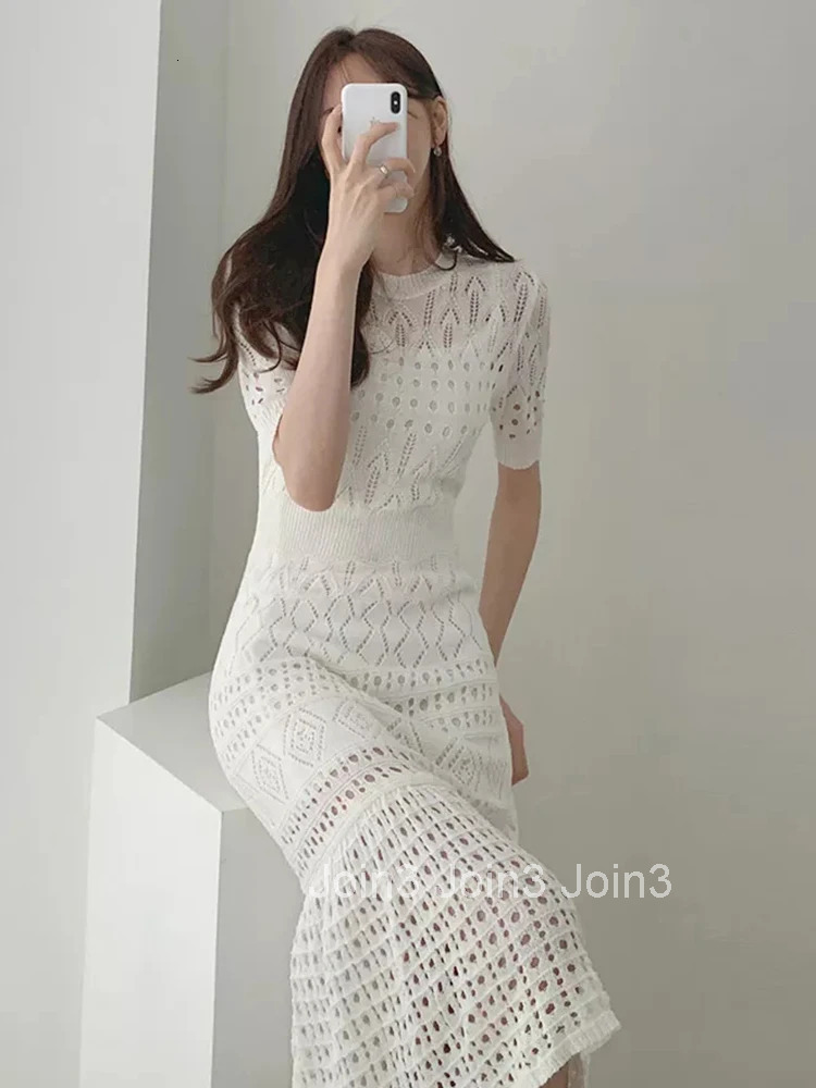 New Arrival Fashion Sets For Women Temperament Autumn Sexy Hollow Out Knitting Bouncy Bodycon Mermaid Dress Two Piece Sets