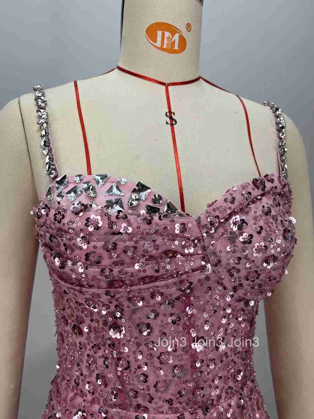 Newest Pink Strapless Sling Dress Fashion Banquet Gown Diamonds Sequins Sexy Backless Women Elegant Celebrity Wear 72h SHipment