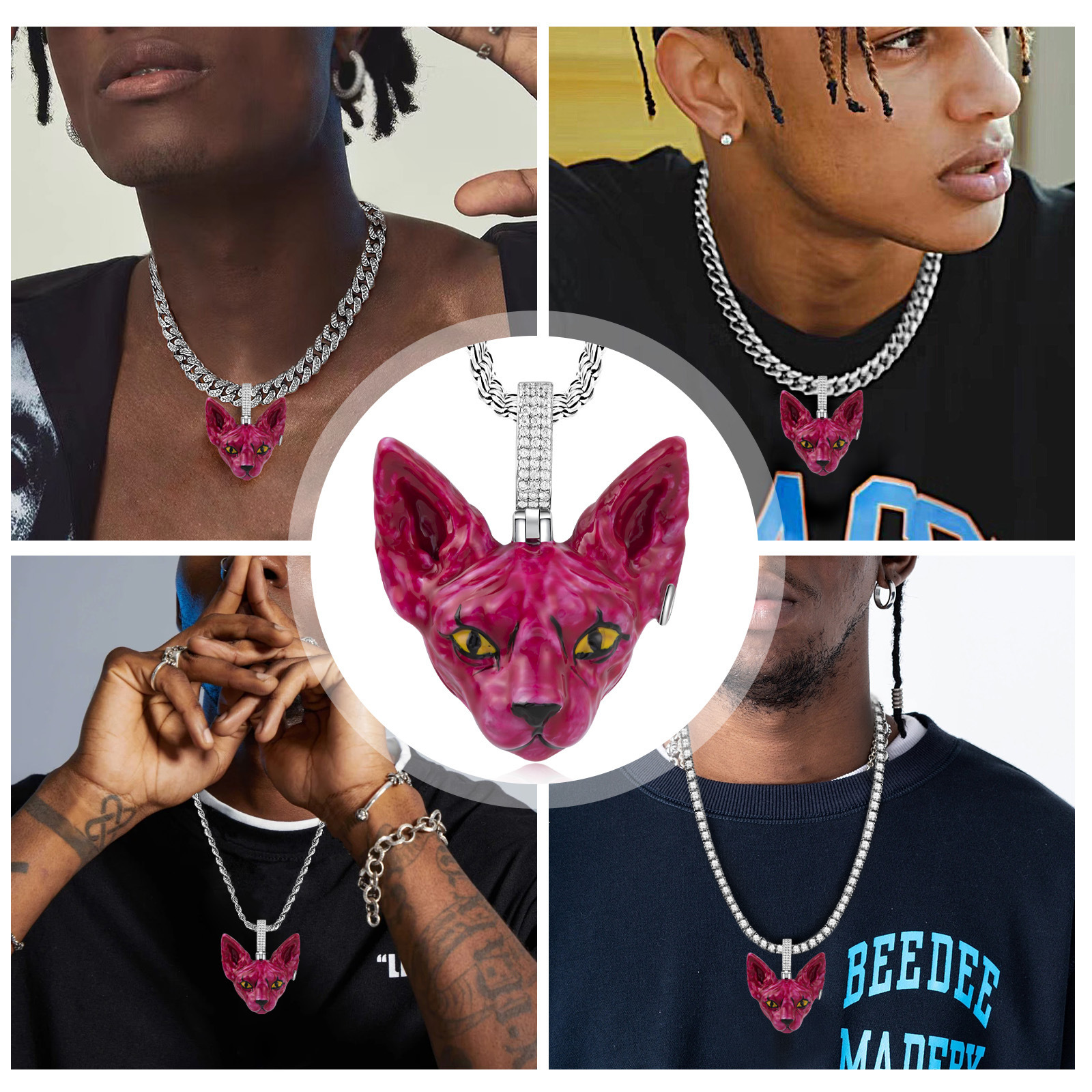 Luxury Hip Hop Dog Head Pendant Enamel Inlaid Niche Unisex Trendy Cool Light Luxury Premium Statement Necklace