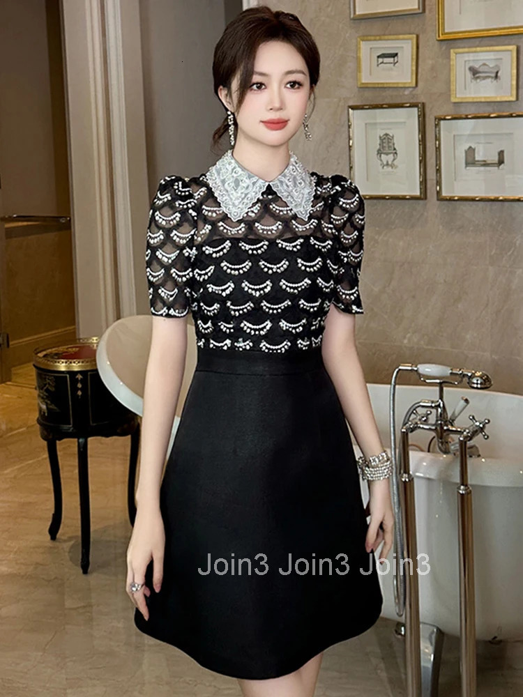 Summer Sweet Black Formal Occasion Short Dress Women Clothes Elegant Luxury Short Sleeve Slim Mini A-Line Party Prom Vestidos